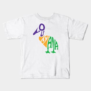 Pelican Shaped Louisiana Word Art Kids T-Shirt